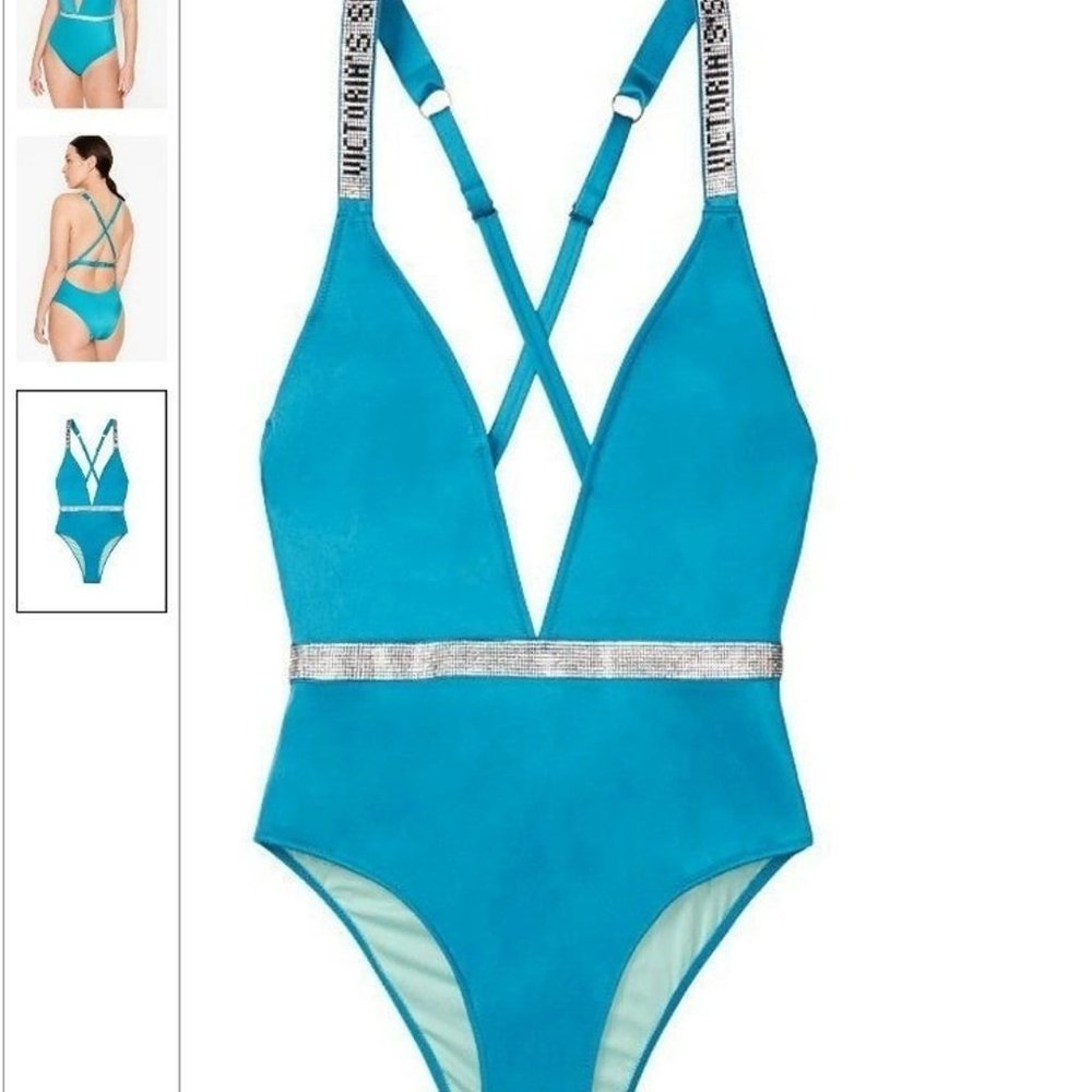 new victoria's secret shine strap strappy back swimsuit s blue oar